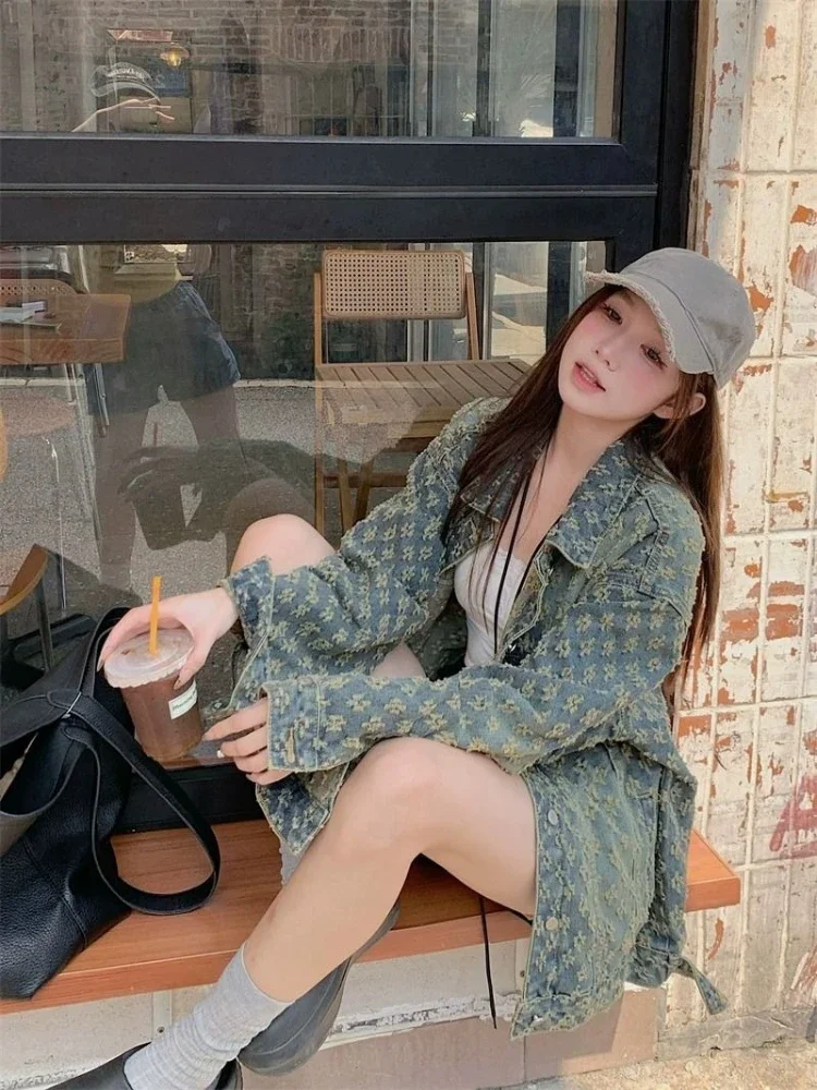 ​Women Premium Jacquard Denim Jacket 2025 Spring Autumn American Sweet Cool Spicy Vintage Relaxed Vibe Unique Street Cardigan​