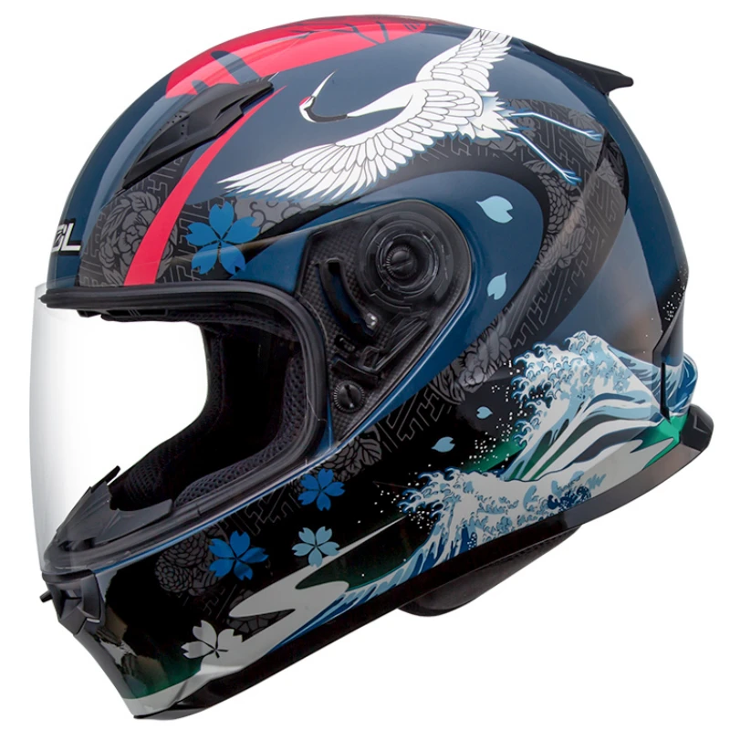 

SOL Helmet Motorcycle Men and Women Ukiyo-e Crane Four Seasons Lovers Full Helmet SF-2M ABS Material Ventilation Breathability