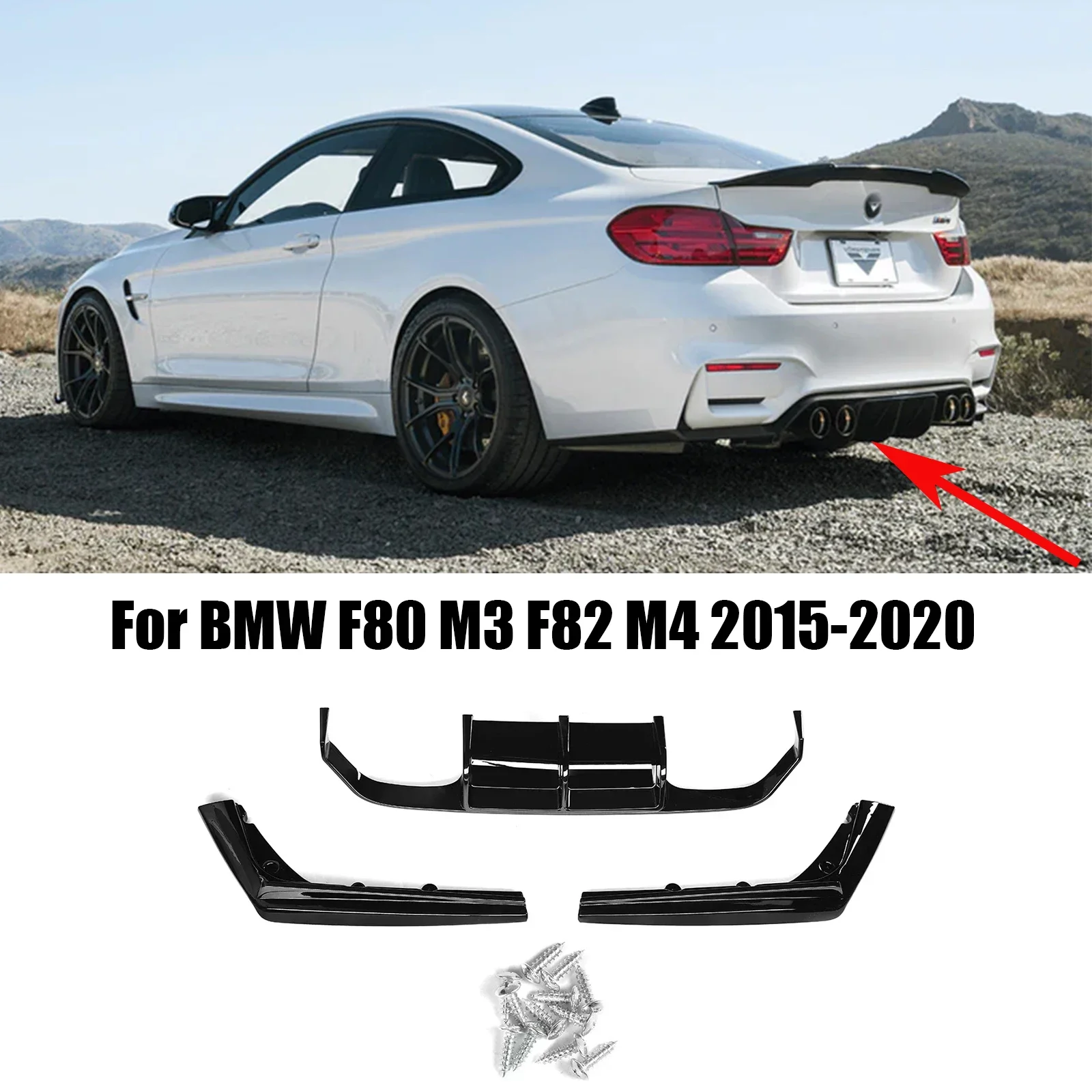 For BMW F80 M3 F82 F83 M4 2015-2020 Car Rear Diffuser Bumper Corner Spoiler Splitter Rear Lip Protector Guard Carbon Fiber Look