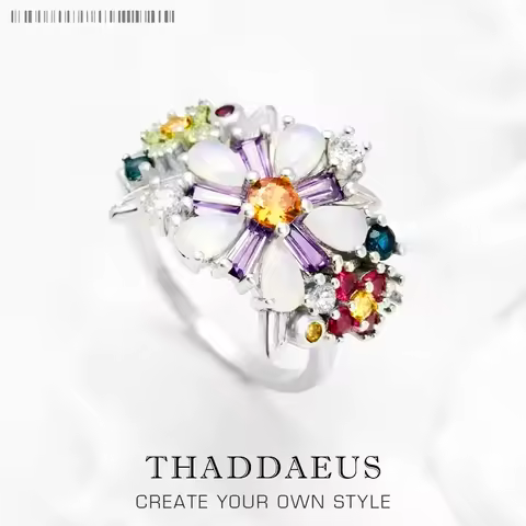 Colourful Flowers Ring 2023 Brand New Fine Jewerly Bohemia 925 Sterling Silver Gift For Women