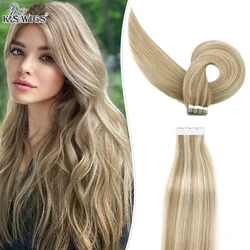 K.S WIGS Mini Tape in Hair Extensions Human Hair 100% Human Hair Seamless Straight Hair Extensions Tape in Natural Hair