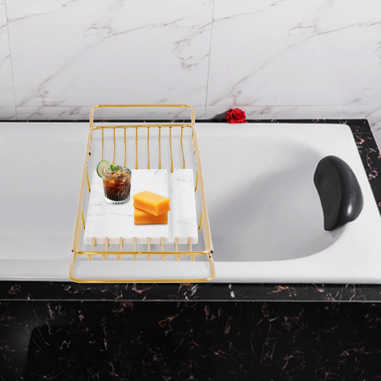 

Поднос для ванны с мраморным покрытием, прямоугольный раскладной поднос для ванны, грузоподъемность до 20 кг, для дома или отелей