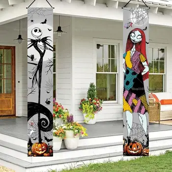 Jack Skellington Sally Banner Noční můra před Vánoci Halloween Dekorace Dvojverší Banner Vnitřní venkovní nástěnné párty potřeby 8 nejlepší prodej noční můra před Vánoci vánoční dekorace - №2