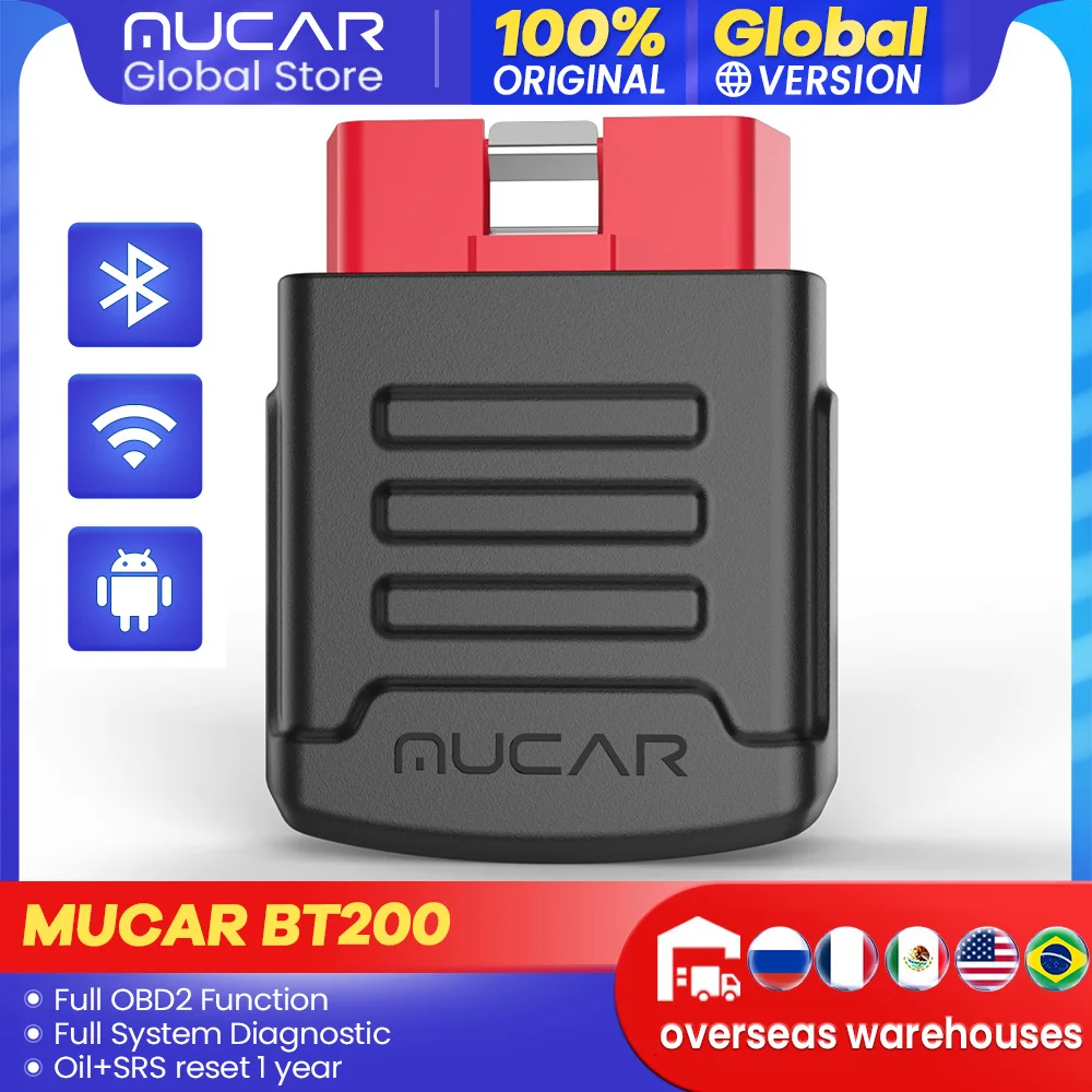 MUCAR BT200 OBD2 Bluetooth scanner tool Auto full system diagnostic tools OIL SAS TPMS 15 reset function code reader car scan