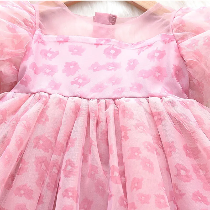 Mädchen Sommerkleid 2-8Y Süße Mädchen Blumen Puff Kurzarm Prinzessin Kleid Kinderkleidung Kinder Mesh Kleid