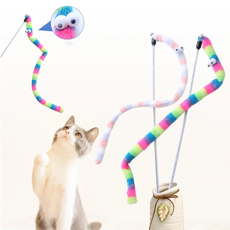 Cat Toy Feather Cat Teaser Wand Cat Interactive Toy Funny Caterpillar Colorful Rod Teaser Wand Pet Cat Supplies Cat Accessory