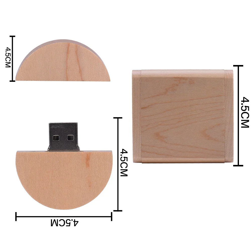 Free Custom Logo Pen Drive Round Wood Box USB Flash Drive Memory Stick Pendrive Storage Device Wedding Gift 128GB 64GB 32GB 16GB
