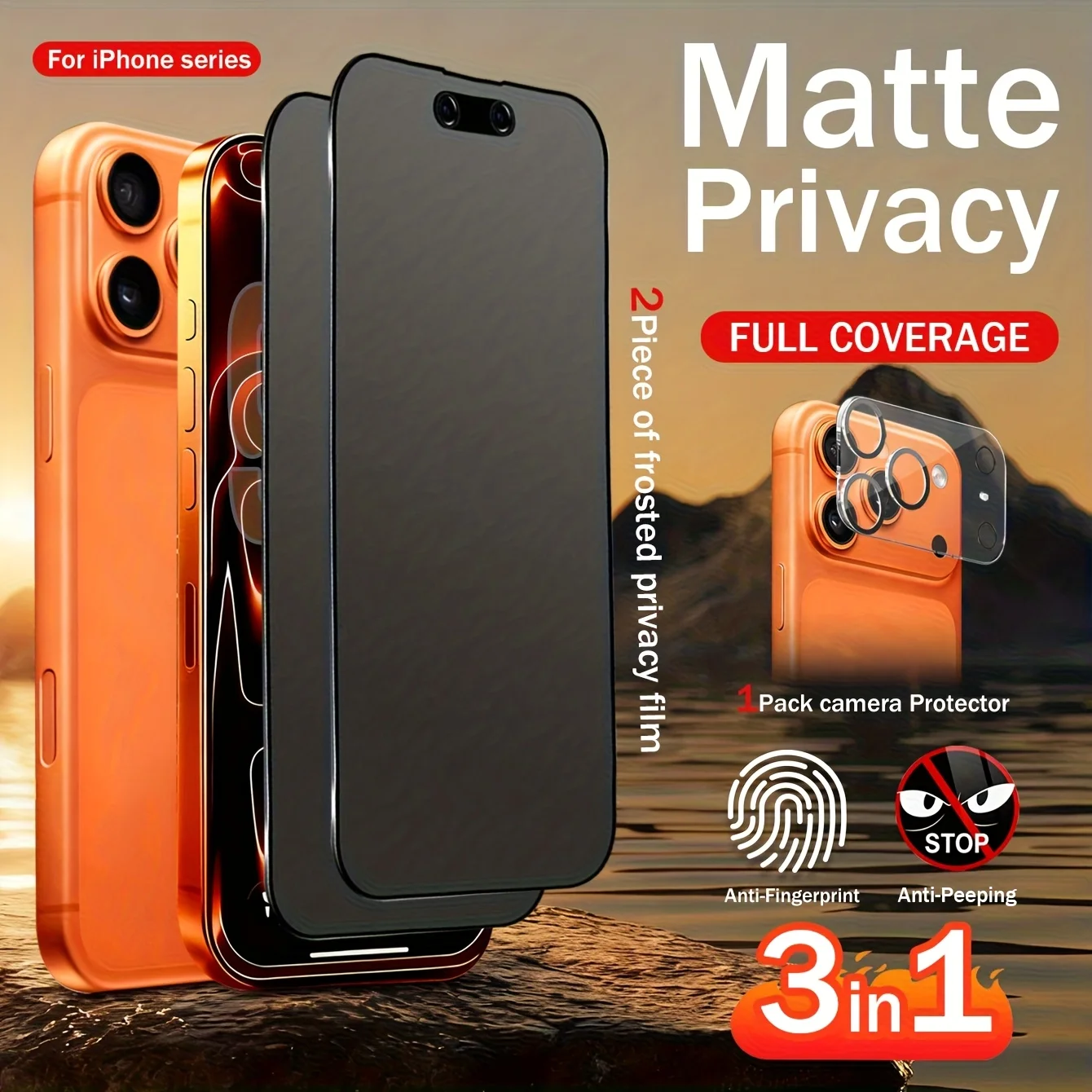 3 in 1 2 Stück vollständige Abdeckung, matte Privatsphäre, gehärtetes Glas, Displayschutzfolien + 1 Stück Kameraobjektivschutz, kompatibel mit iPhone 17