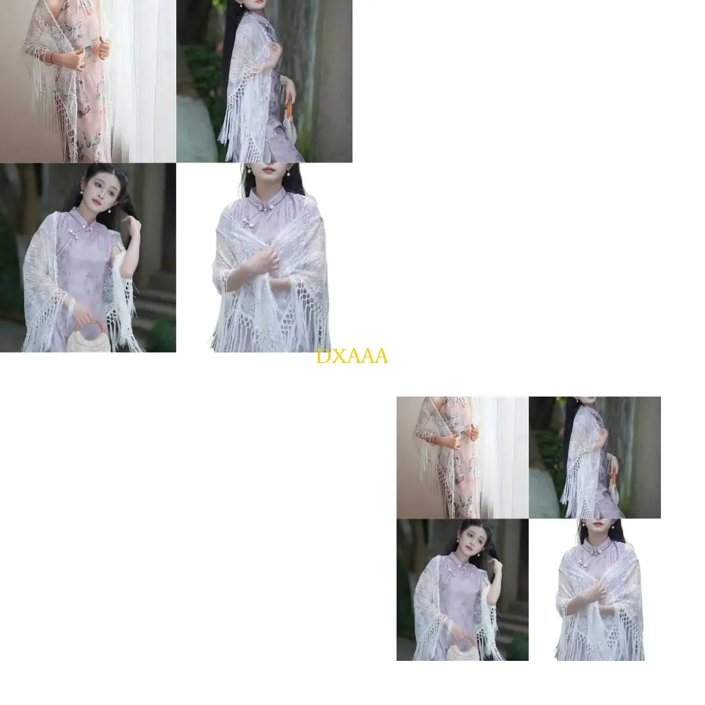 

DXAA Traditional Chinese Costume Shawl Tassels Scarf MultiPurpose Shoulder Wrap For Stage Performances And Cultural Costume