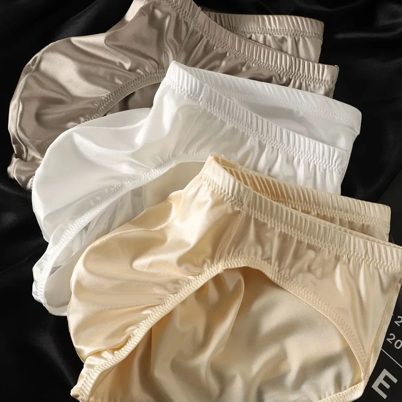 4pcs Mens Briefs Shinny Satin Low-rise Sexy Underwear Bulge Pouch Smooth Cool Solid Elasticity Underpants Breathable Panties view 3