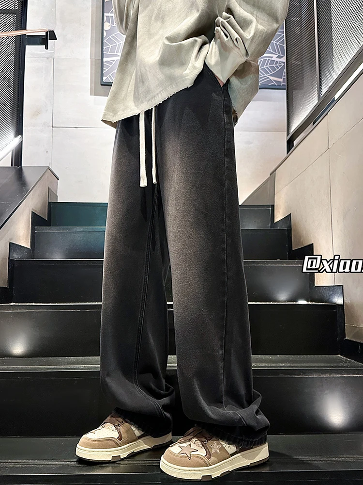 

Мужские джинсы свободного кроя с широкими штанинами в американском ретро-стиле, прямые длинные брюки, модные брендовые хип-хоп штаны для подростков на весну-осень