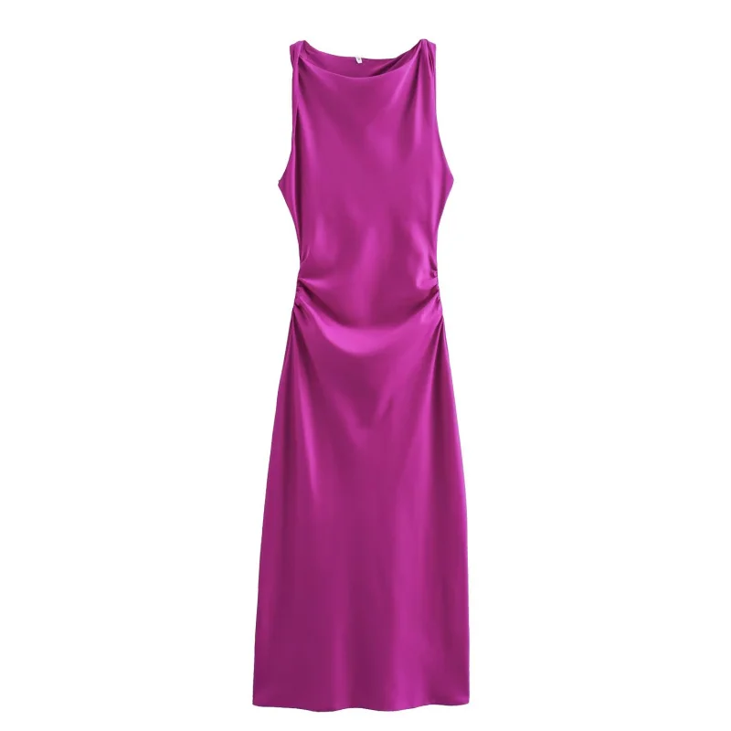 ETJ 2026 Elegantes Satin-Slip-Kleid für Damen Ärmellos mit Wasserfallausschnitt Figurbetontes Midikleid Vintage-Chic Partykleid Robe Femme Bekleidung – Detail 29