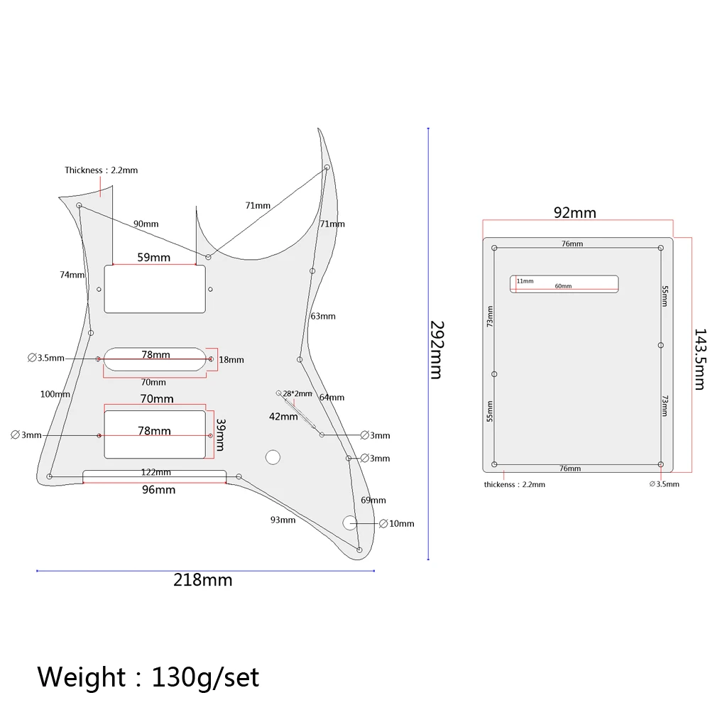 HSH 3ply Guitar Pickguard Set Anti Scratch Protector with Back Plate Electric Guitar Parts for IBANZE RG350