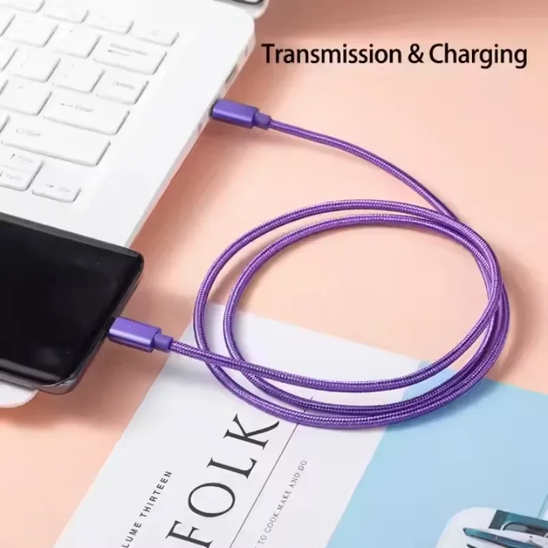 66W USB C Male to Male Braided Fast Charge Wire Multiple Lengths 1/2/3M Durable Charging Line Fit All Type-C Smart Devices