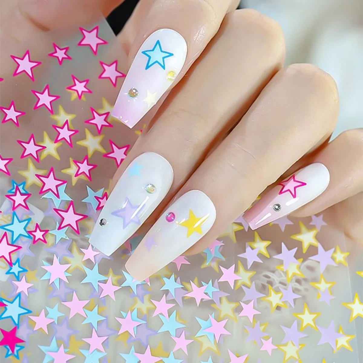 1 stücke kawaii bunte Stern Nail Art Aufkleber gemischt ab fünfeckiges Design selbst klebende Nagel dekoration Slider Aufkleber DIY Lieferungen