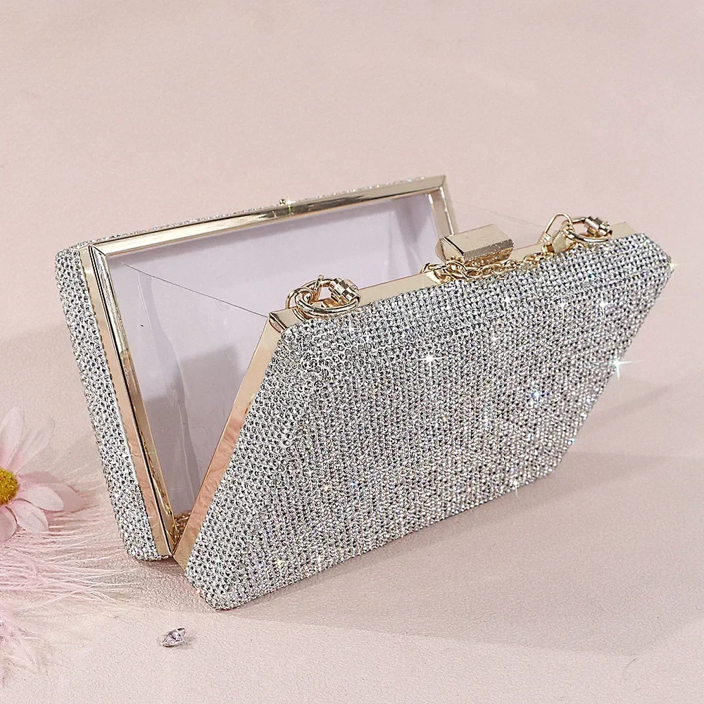 Bling Diamond Purse Elegant Sparkling Crossbody Handbag Wedding Bridal Party Evening Bag Ladies Prom Clutch Jewelry Storage Box