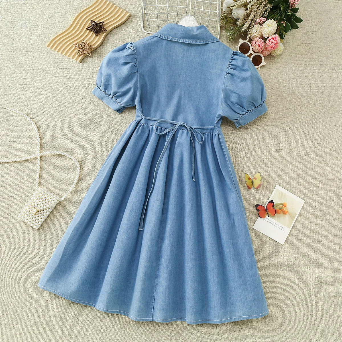 Baby Kids School Denim Dresses for Girls Outfits Party Dress Summer Short Sleeve Children Princess Costumes 6 7 9 10 11 12 Years