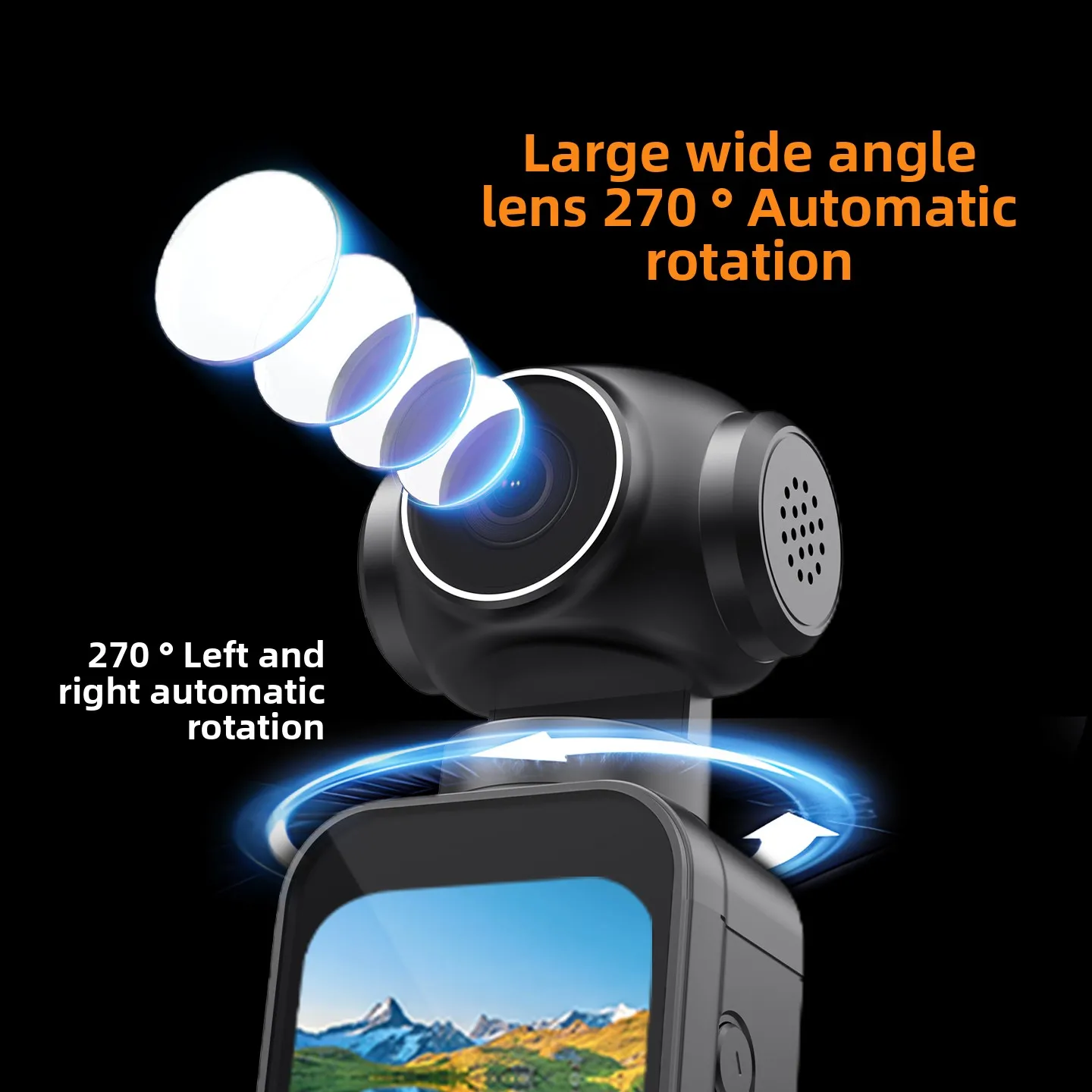 كاميرا الجيب 4K 270 ° تثبيت تلقائي بشاشة تعمل باللمس، كاميرا DV Bodycam 4X Zoom، مسجل فيديو رقمي محمول #3