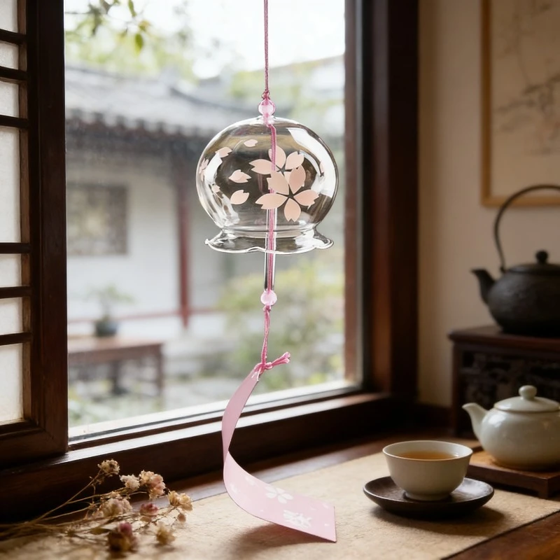1 Stück Japanischer Windspiel im traditionellen Stil, handgefertigt, bemaltes Glas, Furin, für Zuhause, Büro, Balkon, hängendes dekoratives Ornament