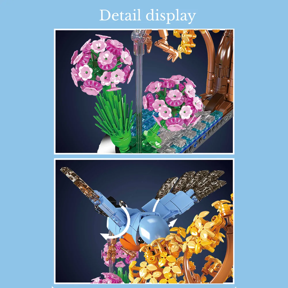 MOC الأبدية روبن زهرة زخرفة سلسلة اللبنات مجموعة شجرة الغابات منزل الطيور فكرة لعب للبالغين هدايا عيد الميلاد #3