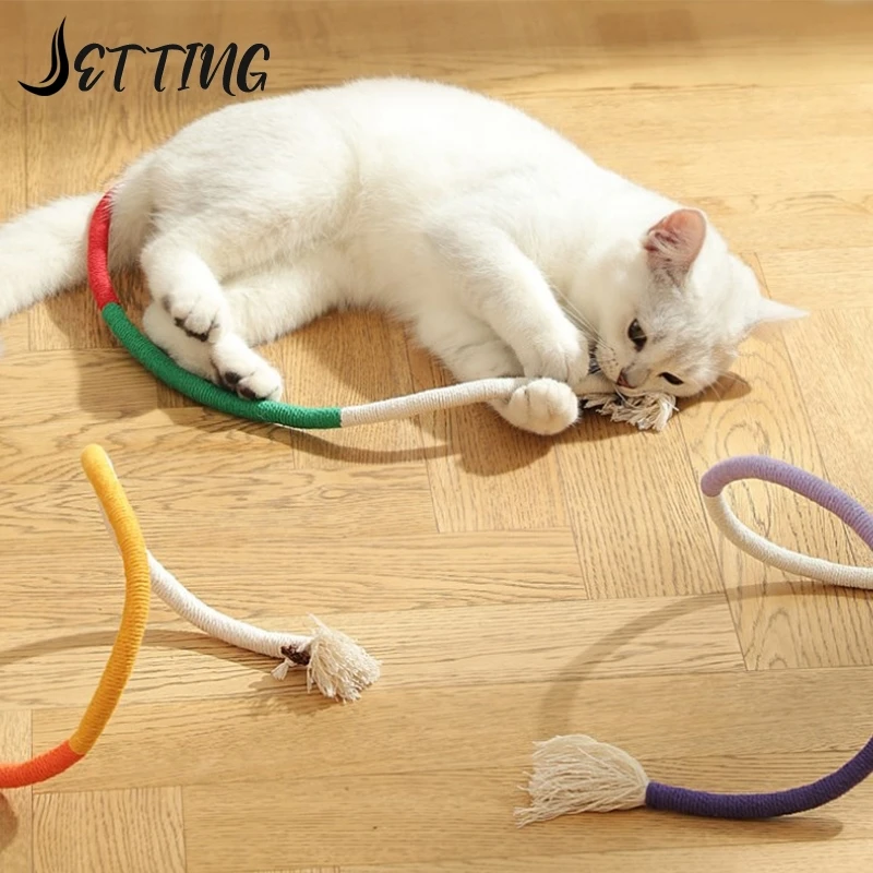 Cat String Toy Interactive Cat Scratcher Cotton Rope Toy Bite-resistant Chewing Teething Cat Toy Pet Teaser Wand String Rope