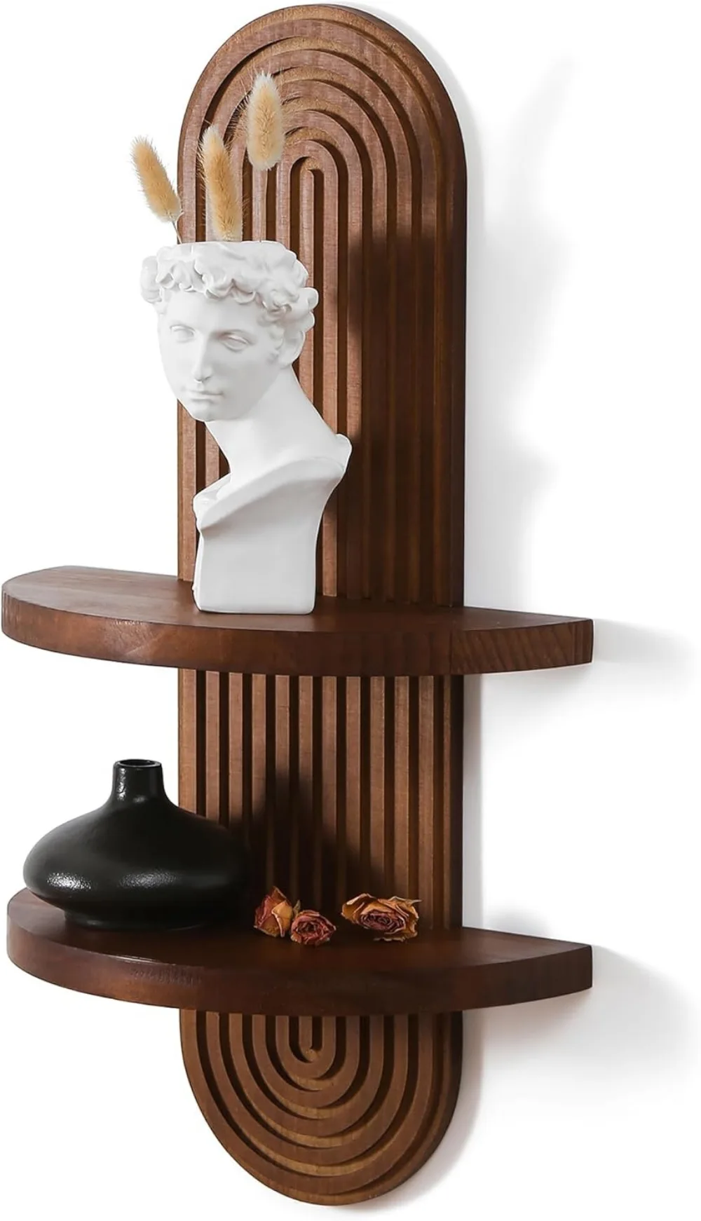 

Mid-Century Modern Arched Wood Floating Shelf, Walnut Wall Decor for Plants & Ornaments, 22x11.6 Inch