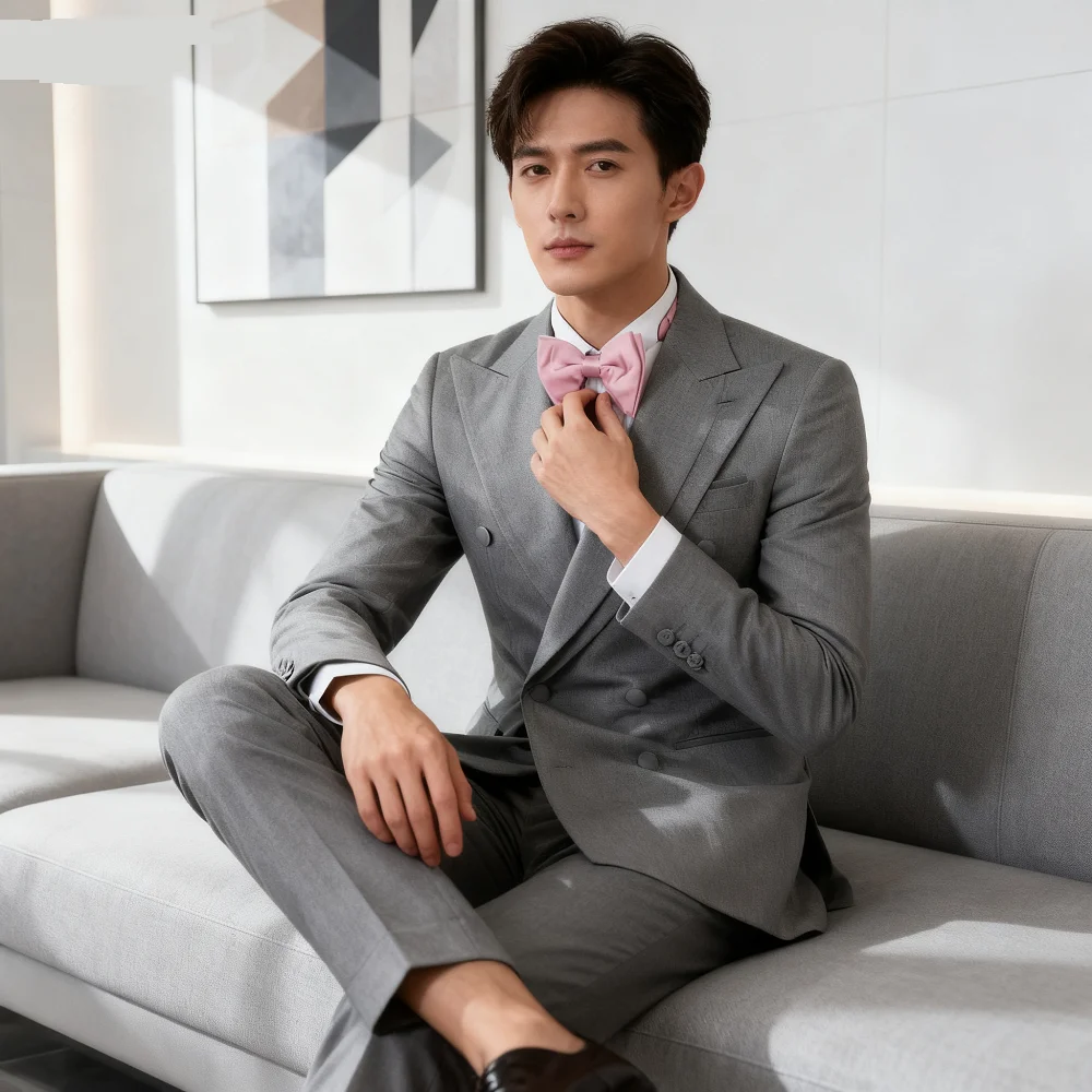 

Rose Pink 2-Piece Men's Tuxedo with Spacious Lapel for Wedding Banquet Party Formal Men's Clothing Custom-Made Di