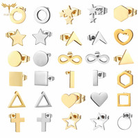 12 Pairs Stud Earrings Set for Women Geometric Triangle Star Round Cross Heart Earing Piercing Stainless Steel Jewelry Resale