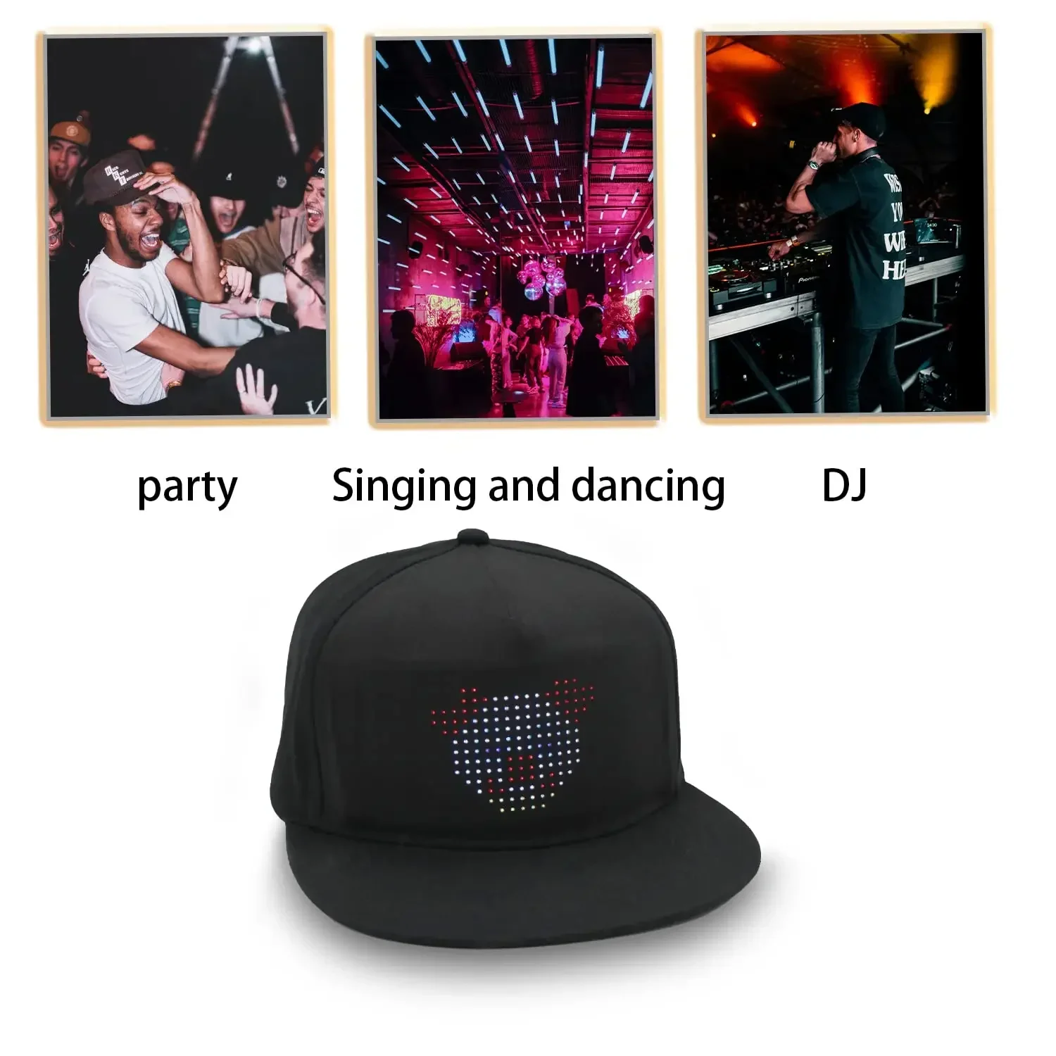 LED leuchtender Hut LED Matrix Scrolling Text Display Nachricht Muster programmier bare App-Steuerung 5V für Disco Party coole Baseball kappe