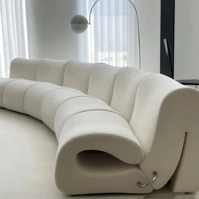 

Sofa Italian light luxury curved hemp fabric sofa