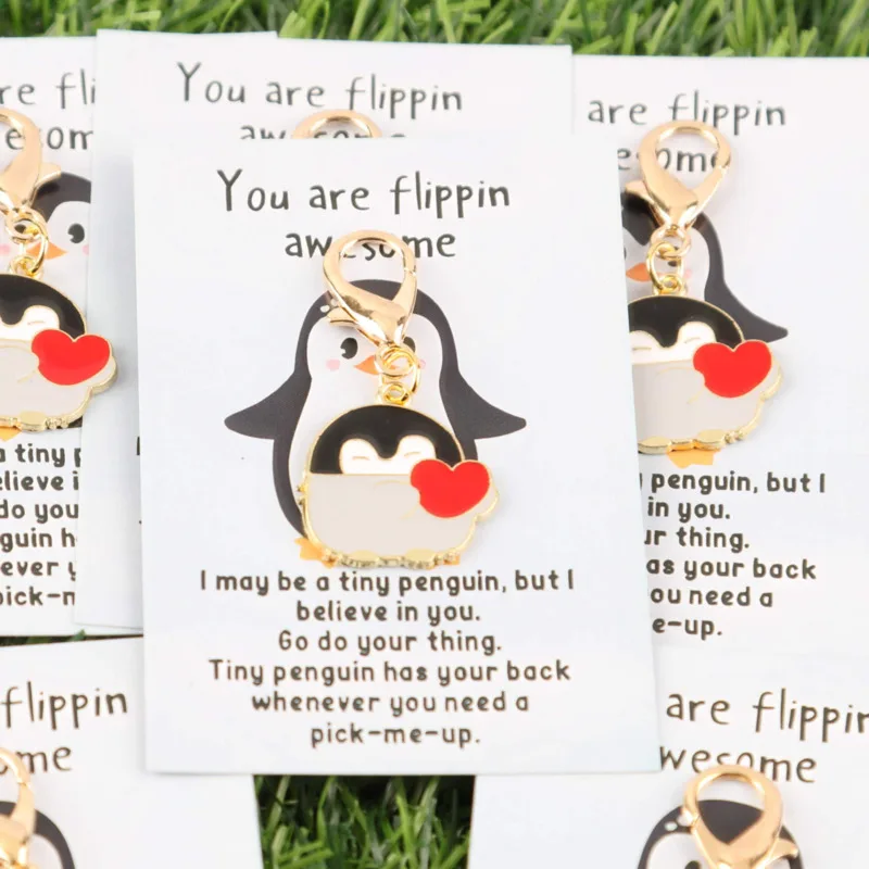 3/6pcs Cute Heart-Shaped Penguin Series Keychain Set Encouragement card with a little penguin  Decorative bag  Clothing  Car Key