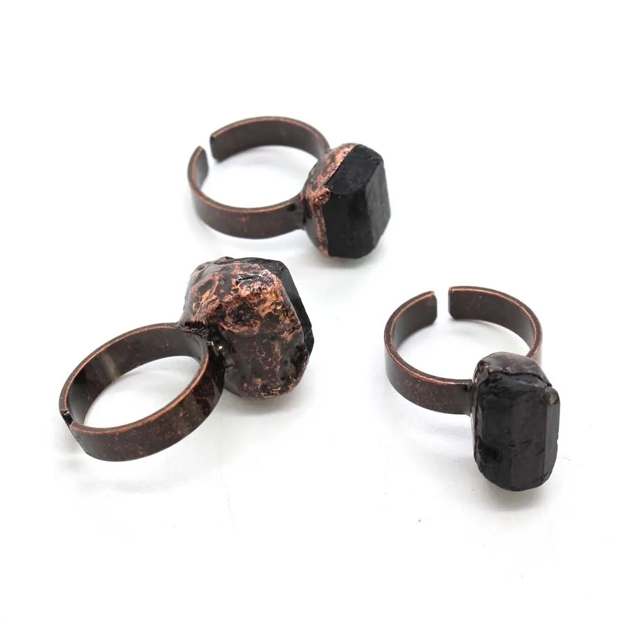 Charms Vintage Natural Irregular Black Tourmaline Stone Open Rings For Women Choice Adjustable Finger Ring Men Jewelry Gifts view 3