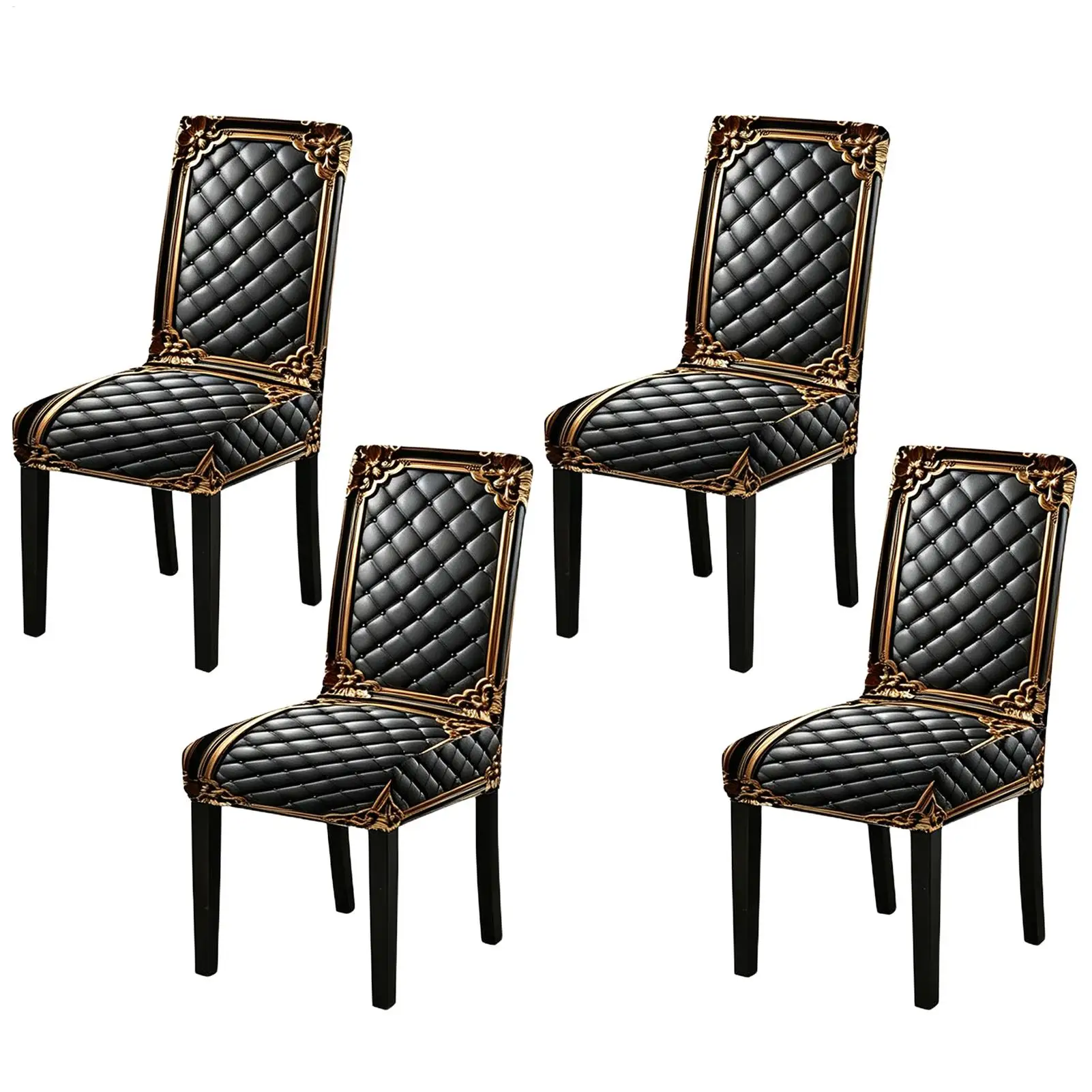 Stretch Washable Dining Chair Covers 4 Pieces Baroque Gold Printed Slipcovers Vintage Kitchen Seat Protector Royal Home Decor
