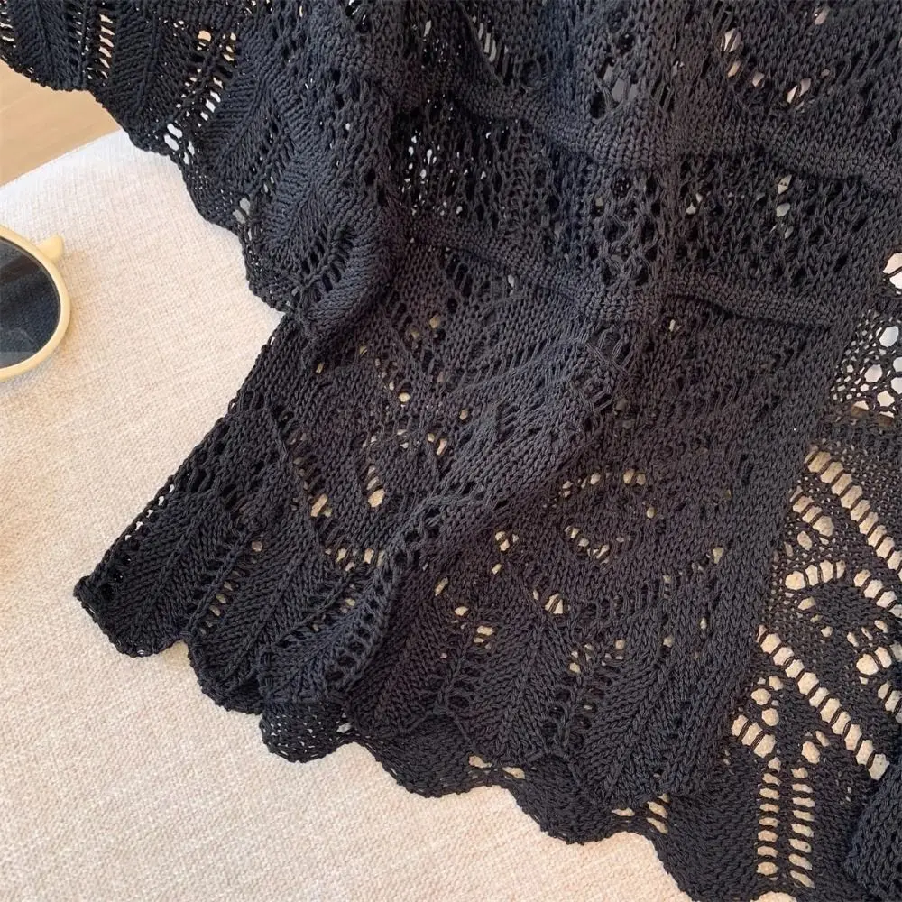 Fashion Flower Knitted Cardigan V-Neck Hollow Out Sun-Proof Tops Thin Short Sleeve Short Sleeve Shawl Summer