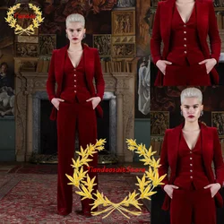 Traje Formal de 3 piezas para mujer, chaqueta de terciopelo, pantalones, chaleco, vestido de novia, Blazer de negocios, traje ajustado