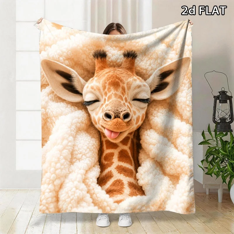 Ultra Soft Giraffe Print Plush Blanket Throw Cozy Fluffy Animal Decor Nursery Baby Kids Gift Lapghan for Crib Warmth Bedding