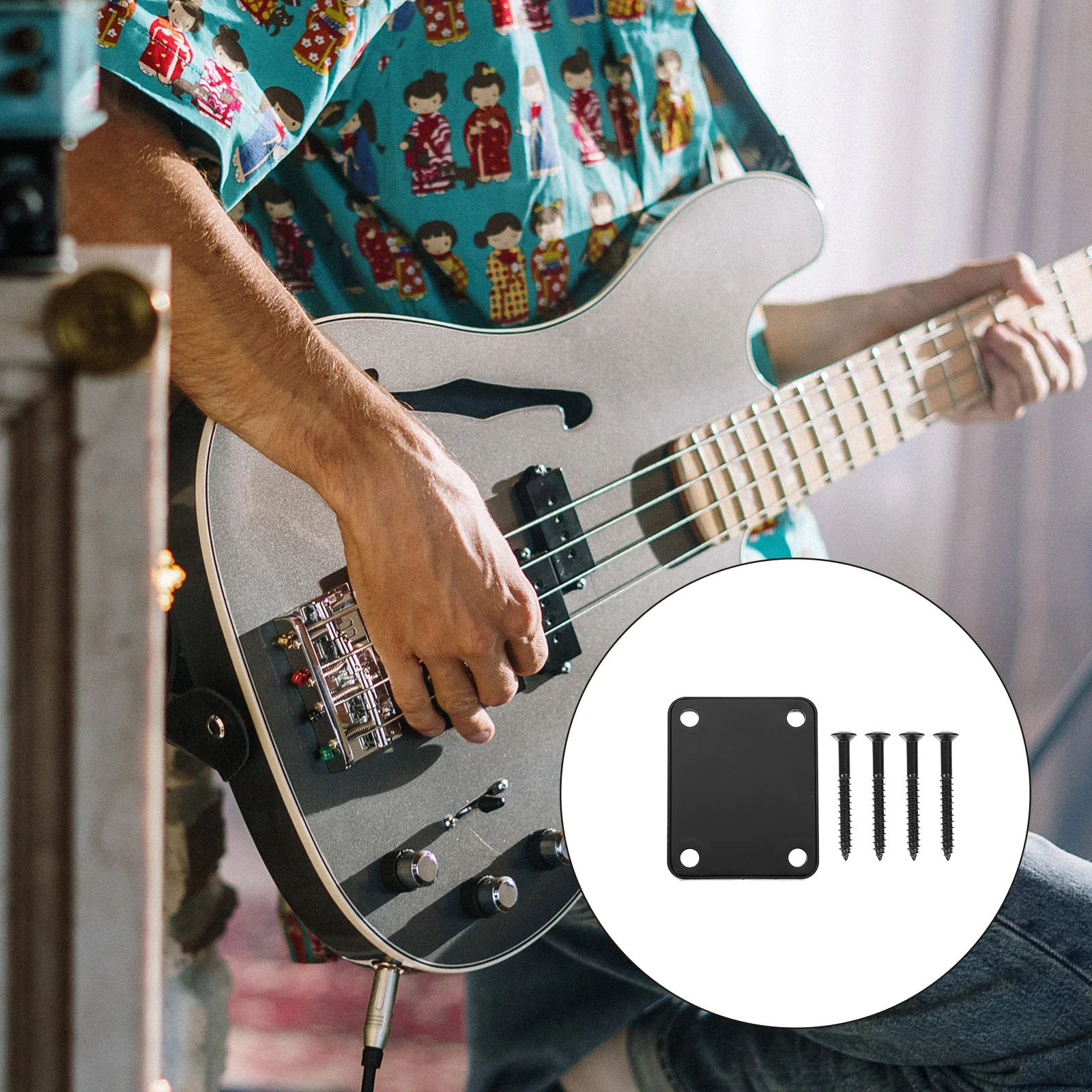 

1Set Electric Guitar Neck Plate Durable Metal Replacement Neck Joint Mounting Plate Bass Guitar Part Screw Included