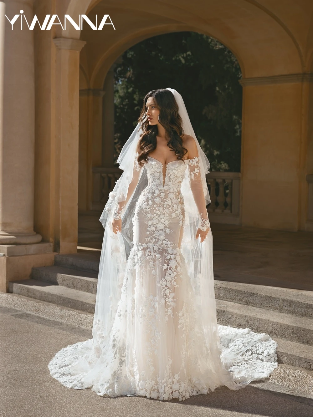 

Dreamy Illusion 3D Flower Off Shoulder Wedding Dress Elegant Strapless Mermaid Long Bridal Gown Customized Dresses For Bride