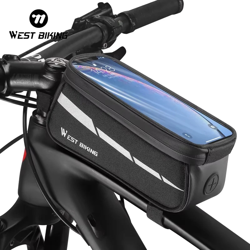 WEST BIKING Reflective Bicycle Bag Frame Front Tube Bag Touchscreen Cell Phone Holder Case Cycling Bag MTB Road Bike Accessories