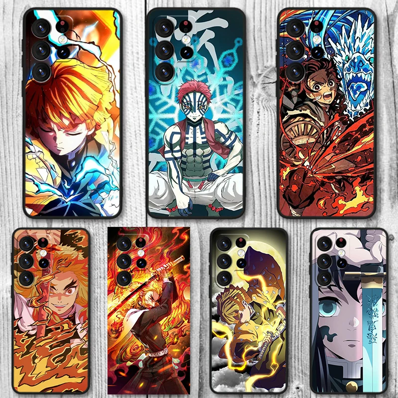 Demon Slayer Hot Comic For Samsung Galaxy S24 S23 S22 S21 S20 FE S10e S10 S9 Ultra Plus Soft TPU Black Phone Case