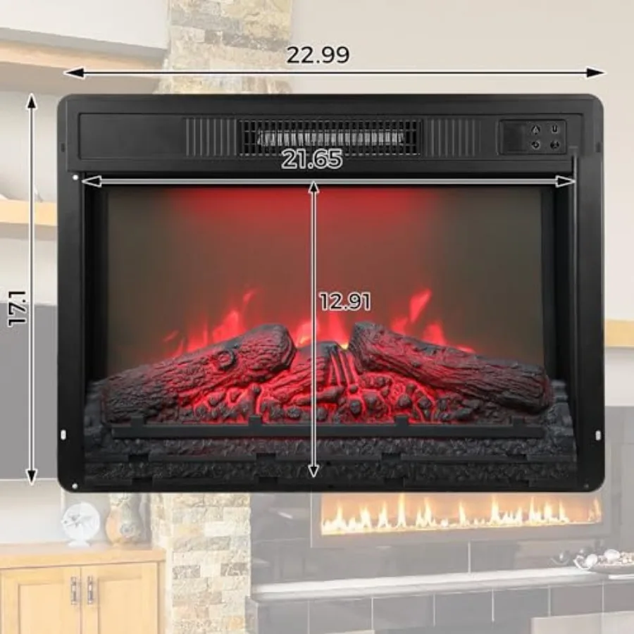 23 Inch Electric Fireplace Insert for TV Stand Recessed Mounted Fireplace Heater with 3D Multicolor Flames and Timer 1400W Free