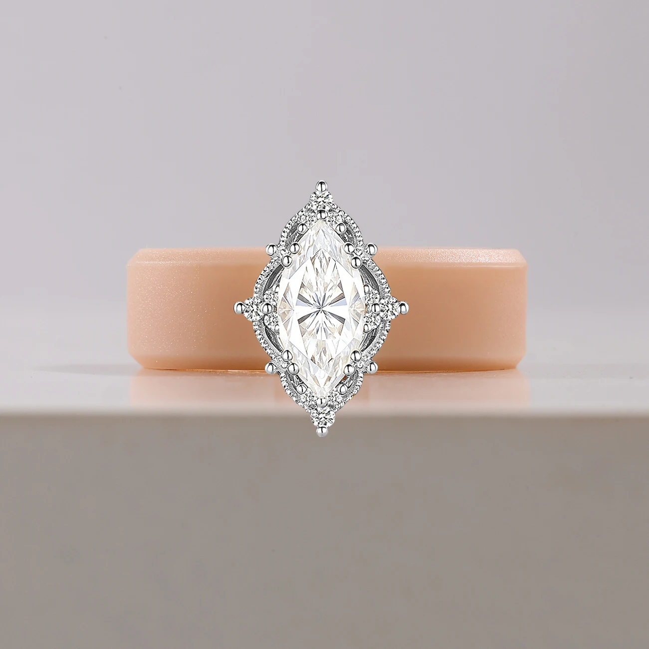 1pc Golden Plated Beige Silicone Ring with a Marquise-CZ Bezel Setting—Comfortable, Hypoallergenic and Stackable