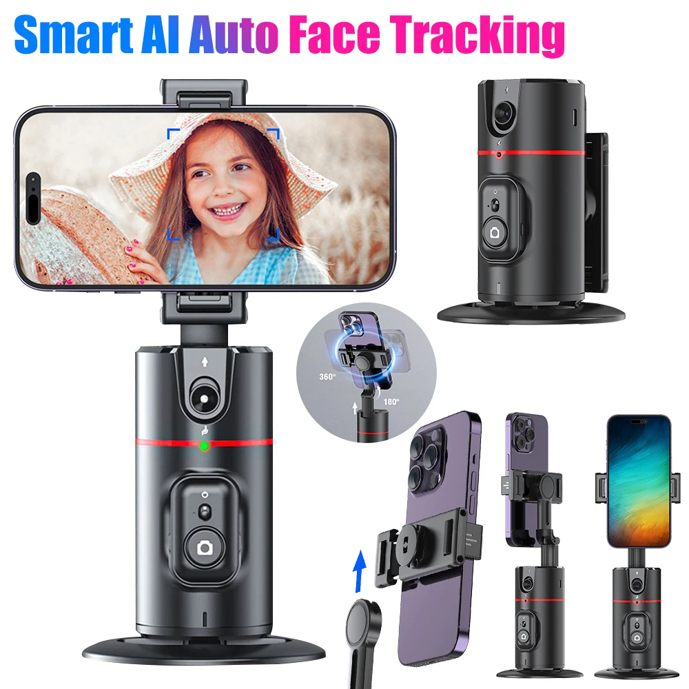 Smart AI Auto Face Tracking Phone Tripod Holder 360° Rotation Intelligent Follow Live Shoot Phone Stand for Tiktok Live Vlog