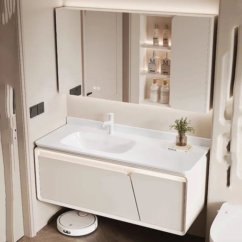 

Waterproof White Bathroom Cabinet Wooden Design Multiple Purpose Bathroom Cabinet Luxury Space Saving Mobile Da Bagno Furniture