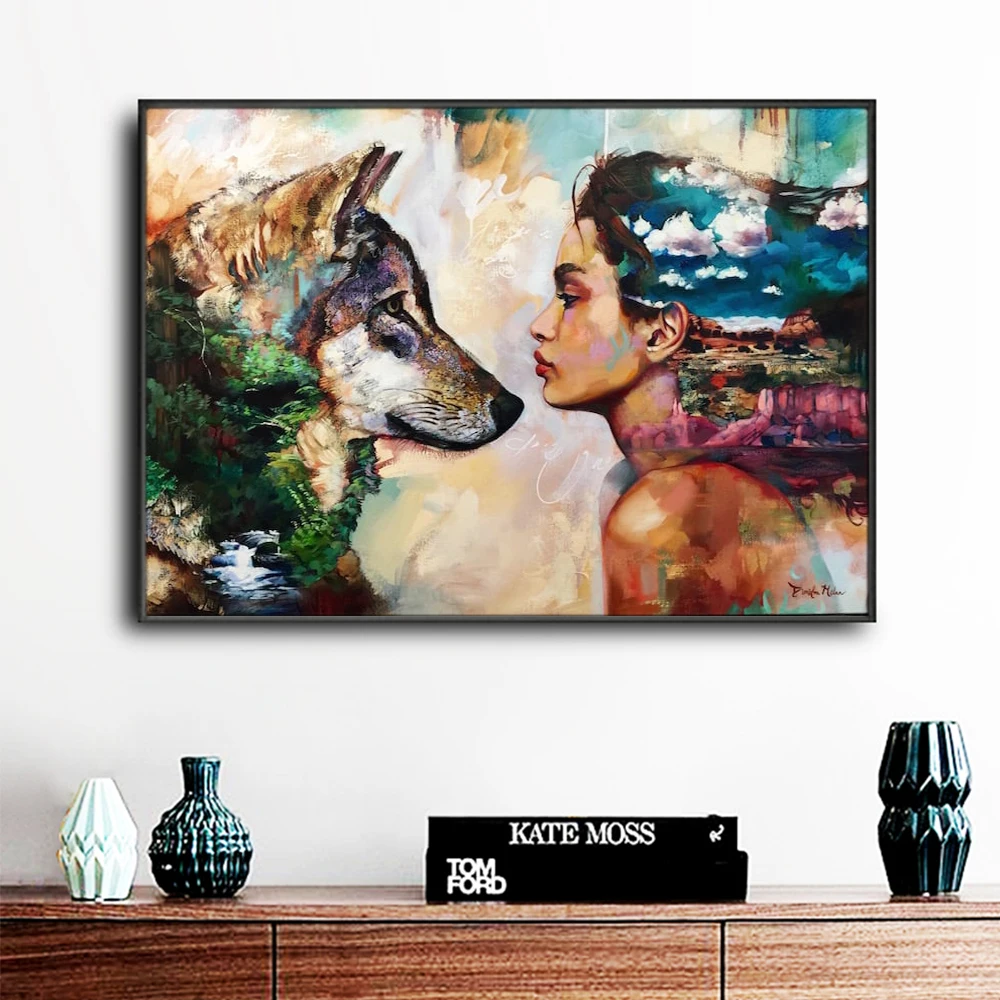 

Wolf Girl Fantasy Forest Landscape Silhouette Prints Canvas Art Posters Modern Animals Paintings Living Room Home Decor Pictures