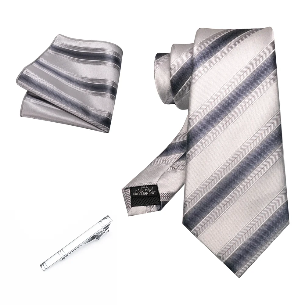 Herren Marineblau Krawatte Rot-Grün Gestreiftes Krawattenset Glänzender Clip Hochwertiges Einstecktuch für Business-Anzüge Anlässe Hochzeit Party – Detail 9