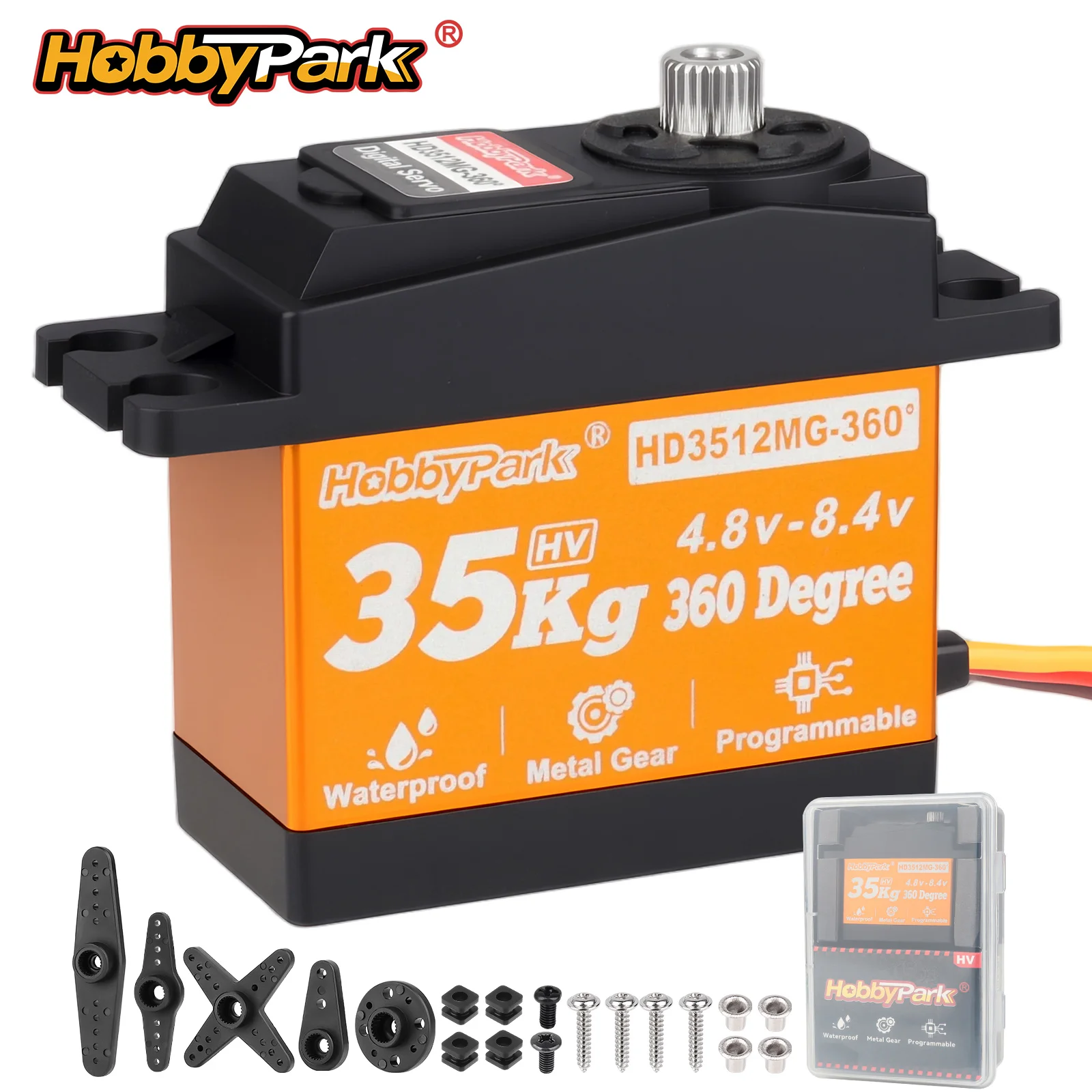 

Hobbypark 35kg 360 Degrees Continuous Rotation Servo for Robot Projects,RC Crawler Winch High Torque Programmable