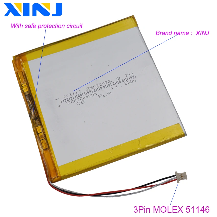Bateria litowo-polimerowa Lipo 3,7 V 3000 mAh 11,1 Wh 289296 3Pin MOLEX 51146 do ebooka Onyx Boox Chronos, e-book Tagus Gaia Eco