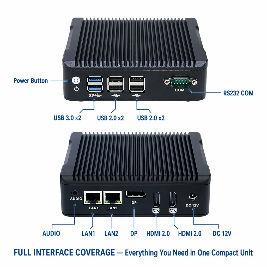 Industrial Mini PC Intel J3160 Fanless Design Dual Gigabit LAN RS232 COM Port 6 USB Support WiFi 4G LTE 3 Displays Output