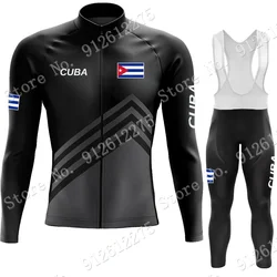 Cuba Cycling Jersey Set Cycling Clothing Suit Mens Long Sleeve MTB Bike Road Pants Bib Ropa Ciclismo